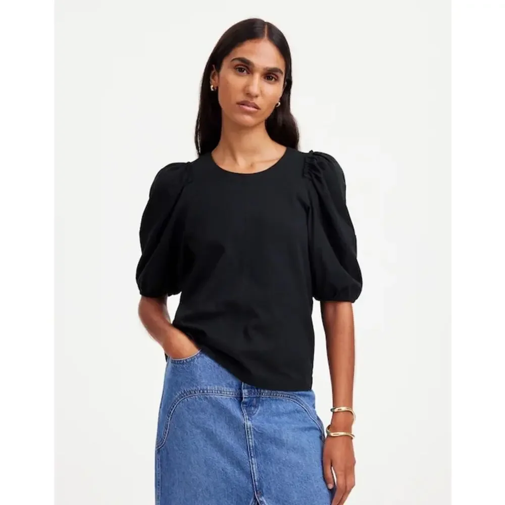 Madewell Puff-Sleeve‎ Tee Jet Black Small NT331 Minimalist Casual Capsule